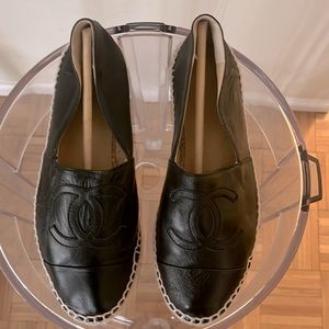 Classic black lambskin size 6 Chanel espadrilles. Barely worn!